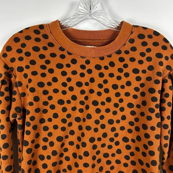 Madewell Pleat Sleeve Sweatshirt Top Leopard Dot Brown Black Cozy Womens Sz XXS - Picture 4 of 12